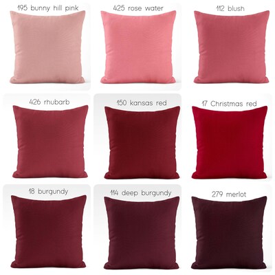 Solid Red Pillow Covers Blush Pink to Dark Burgundy USA Handmade Modern Contemporary Euro Sham Pillowcase Pillows - image1